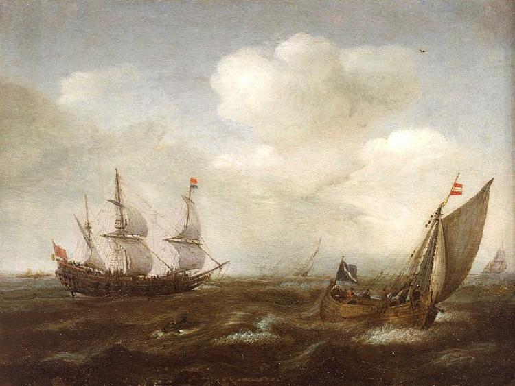 VROOM, Hendrick Cornelisz. A Dutch Ship and a Kaag in a Fresh Breeze oil painting picture